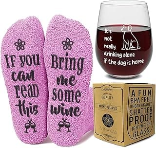 FUNNY WINE GLASSES + WINE SOCKS -16 oz Unbreakable Stemless Wine Glass With Sayings & Fuzzy Girl Socks “If You Can Read This, Bring Me Some Wine"
