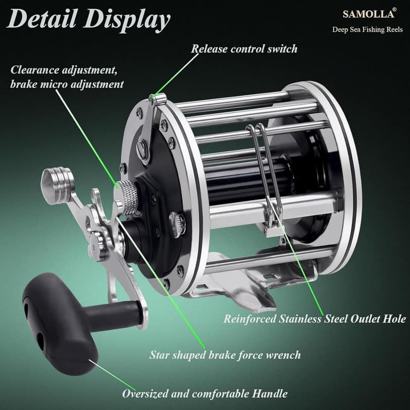 SAMOLLA Deep Sea Fishing Reels 44-66Lb Max Drag for Saltwater or Freshwater Ocean Conventional Reel Saltwater Fishing Reel for Tuna Sailfish Swordfish