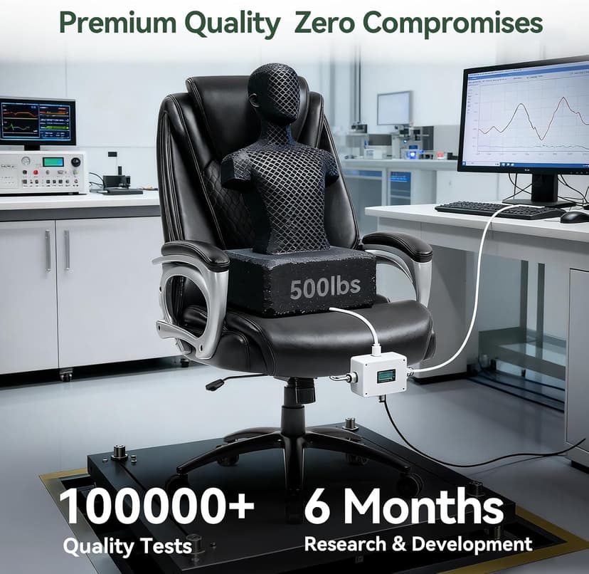 Vogue Furniture Direct Big and Tall Office Chair 500lbs, Heavy Duty High Back PU Leather Desk Chair, Adjustable Height Rolling Wheels Computer Chair for Home Office Work (Black)