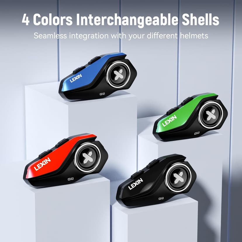 LEXIN G1 Motorcycle Helmet Bluetooth Headset, Helmet Speakers with 2 Type Microphones, Waterproof Motorcycle Headphones with HD Stereo Sound, Hands-Free Call/Music/GPS, 4 Color Faceplates, Single Use