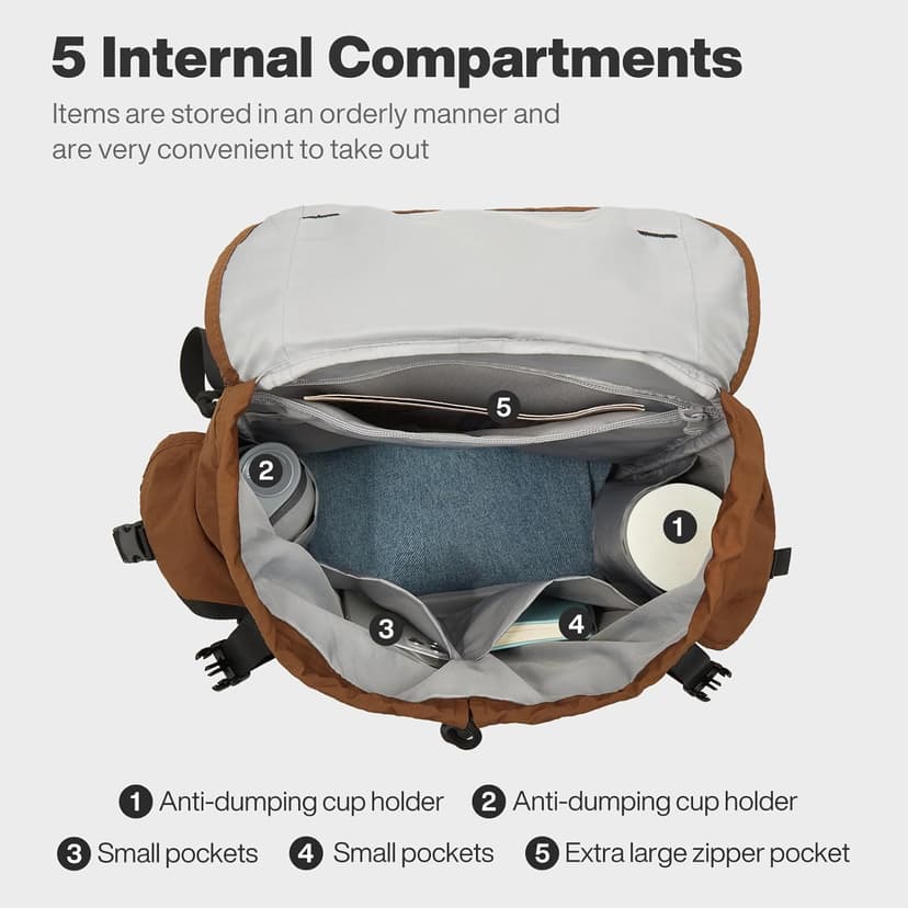 mixi Travel Backpack for Women Men, 18 Inch Carry On Laptop Backpack Flight Approved fits 16'' Laptop, Lightweight Waterproof Hiking Backpack Travel Outdoor Business Casual Daypack, Brown