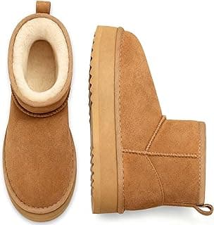Litfun Suede Platform Mini Boots for Women Genuine Leather Fuzzy Ankle Winter Snow Boots with Fur Lined