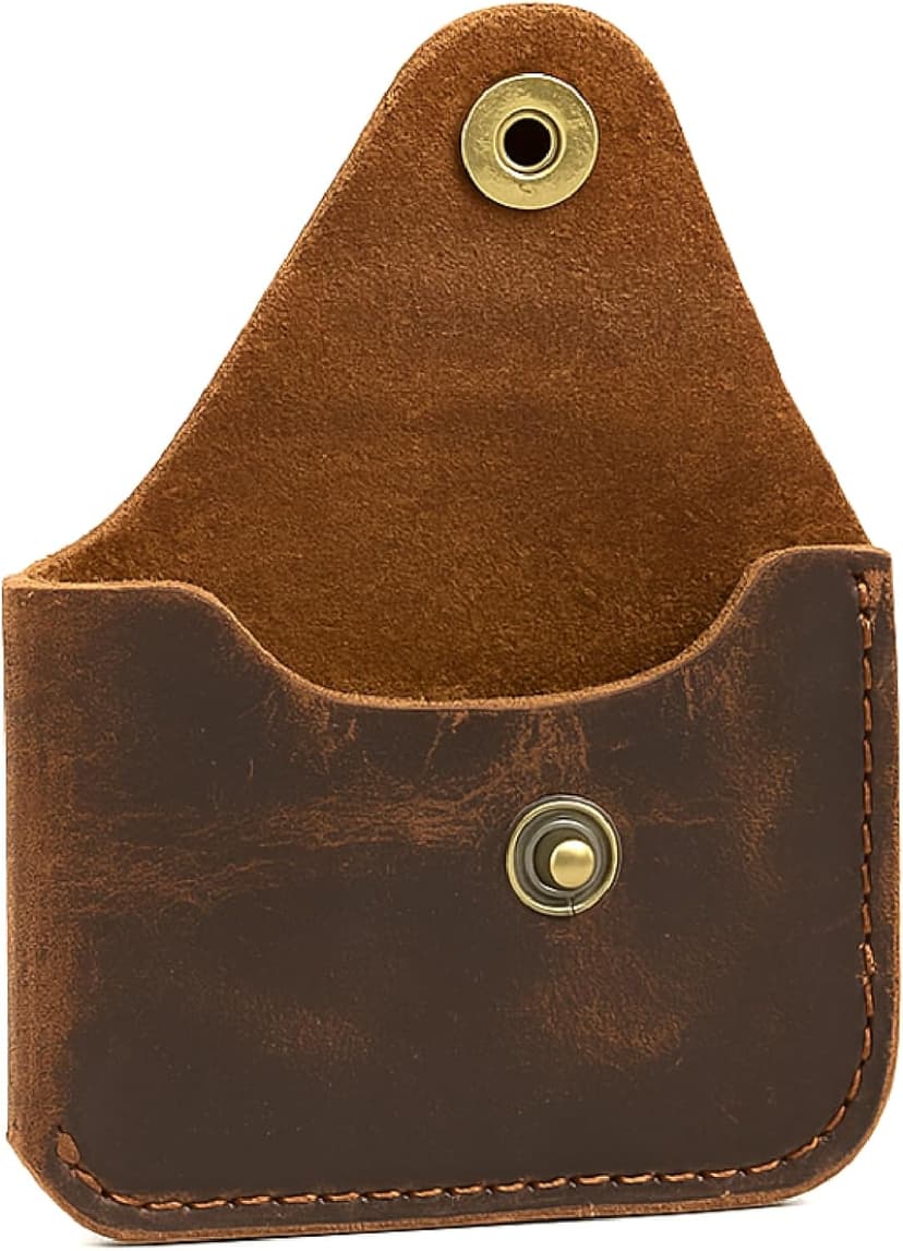 TheAntiq Brown Leather Card Holder Minimalist Wallet Handmade - Slim Credit Card Case with Button Closure - Compact Leather Card Case Holds Up to 4 Cards - Front Pocket Wallet for Men & Women