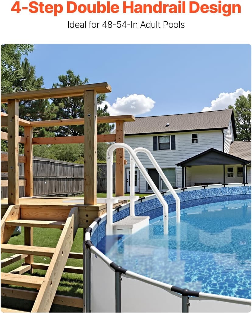 VEVOR Swimming Pool Ladder, 4-Step Double Handrails Stairs with Non-Slip Heavy Duty Steps, Max Load Capacity 400 lbs, for 48-54 in Inground & Above-Ground Pools of Any Decking Surface, Milk White