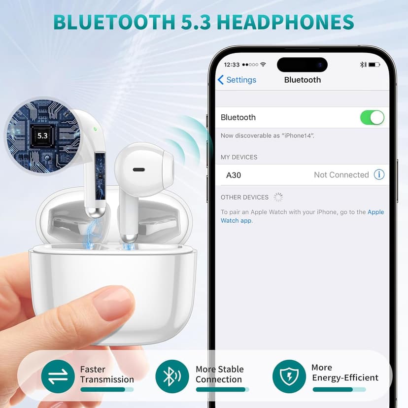 ACAGET Wireless Earbuds for iPhone 17 16 Pro Max Air 15 14 13 12 11 XR XS Bluetooth 5.3 Headphones Noise Isolation Earphones for Galaxy S25 S24 Ultra S23 S22 HiFi Bass Stereo Earphone for Google Pixel
