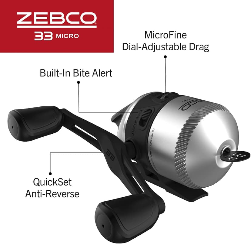 Zebco 33 Micro Spincast Reel and Fishing Rod Combo, 2-Piece Rod with Durable Fiberglass Fishing Pole, Quickset Anti-Reverse Fishing Reel with Bite Alert