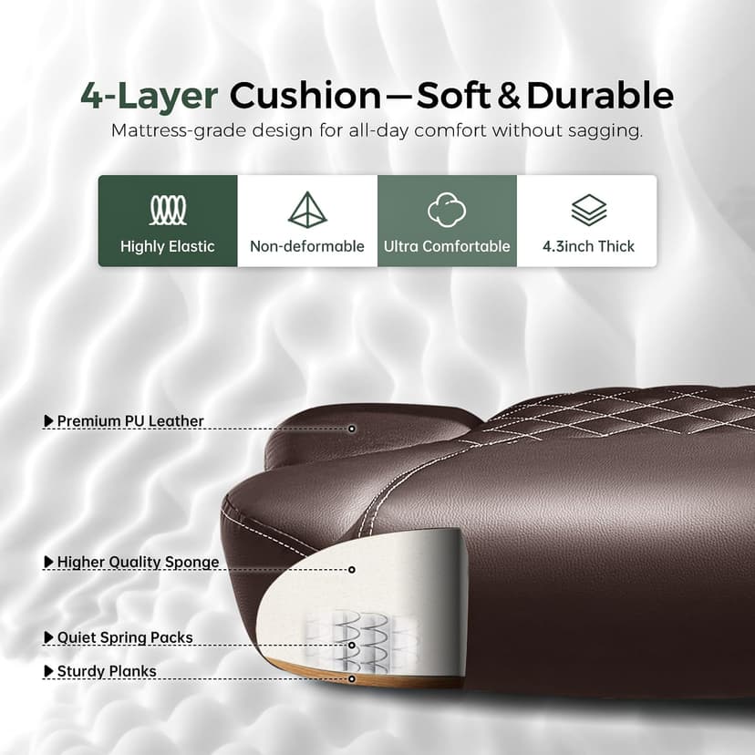 amseatec Office Chair, Executive PU Leather Chair, Ergonomic Computer Desk Chair with Lumbar Support and Adjustable Flip-Up Arms, Rocking Task Chair (Brow