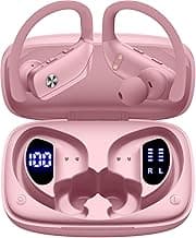 bmani Ear Buds Wireless Earbuds Bluetooth Headphones with 80H Playtime LED Display Case, Over-Ear Hook with Mic, Stereo Sound, Easy Button Controls, Sports Earphones for Running Workout Gym Pink