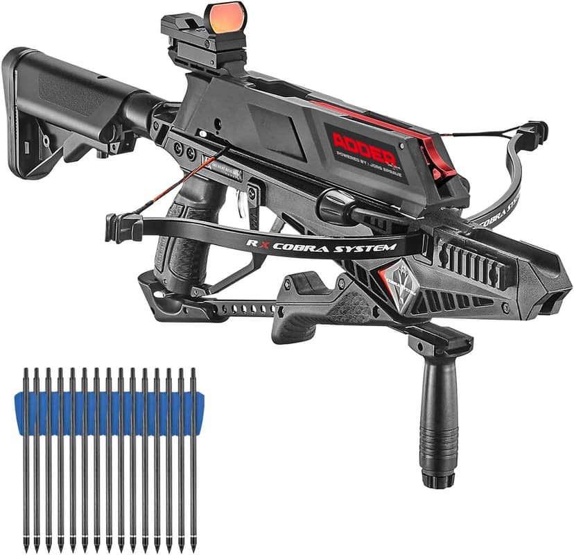 EK Archery Repeating Adder Crossbow 130 lb Cross Bow with 5 Shot auto-loading Magazine Includes 15 Carbon Arrows Bolts. Urban Preppers, Bushcraft, Home Defense, Target Shooters, Small Game Bow Hunting