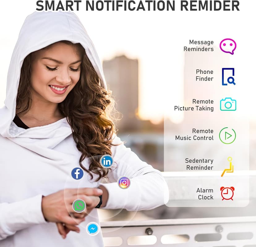 Fitness Tracker with 24/7Heart Rate, Blood Pressure, Sleep Tracking, Calorie, Activity Tracker with 1.1" AMOLED Color Screen, Waterproof Step Tracker for Android iPhones Women Men