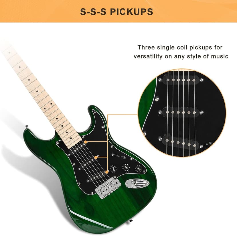GLARRY Full Size Electric Guitar for Music Lover Beginner with 20W Amp and Accessories Pack Guitar Bag (GREEN, 39" Right Handed)