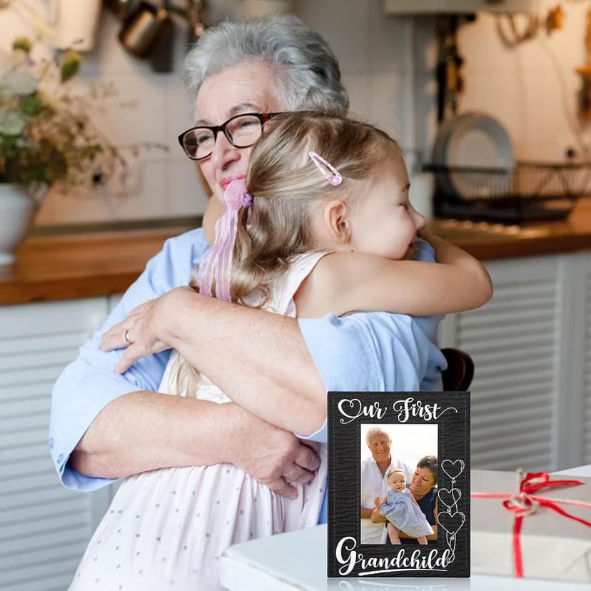 FLYAB First Time Grandparents Picture Frame - Our First Grandchild Leather Photoframe for New Grandparent Christmas Gifts for First Time Grandma Picture Frame Grandparents' Day Gifts