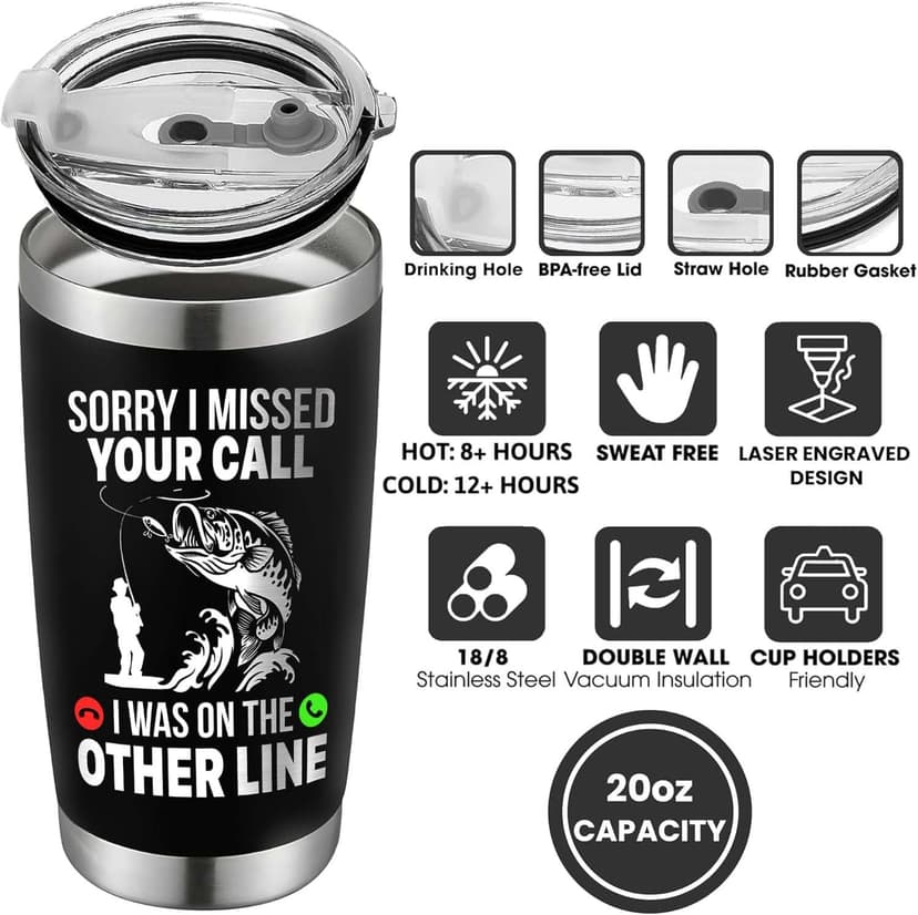 Funny Fish Gifts for Men - Sorry I Missed Your Call I Was On The Other Line Fish Tumbler - Fish Cup for Men - Fathers Day Christmas Birthday Fisherman Gifts - Fisherman Retirement Gift B0GQ3RCLNH