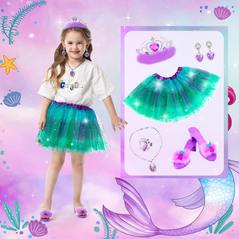 Toddler Dress Up Clothes Shoes Jewelry Set, Princess Costume Include Unicorn Mermaid, Pretend Play for Little Girls Age 3-6 HAMSILY Princess Dress Up for Girl 3 4 5 6 Years Old Birthday Gifts Toys B0B6FTH2HD