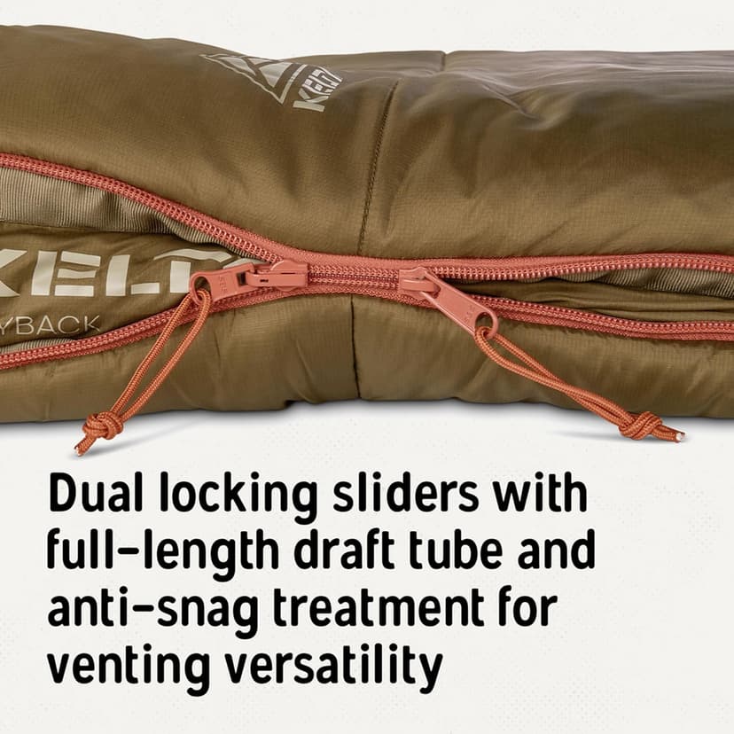 Kelty Wayback Flannel Lined Sleeping Bag, Built in Blanket, Traditional Rectangle Shape, Organic Flannel Cotton Liner, Dual Locking Slide Zips