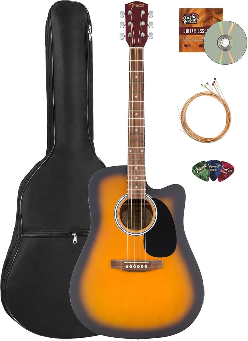 Fender FA Series Dreadnought Acoustic-Electric Guitar - 2-Color Sunburst Bundle with Gig Bag, Strings, Picks, and Austin Bazaar Instructional DVD