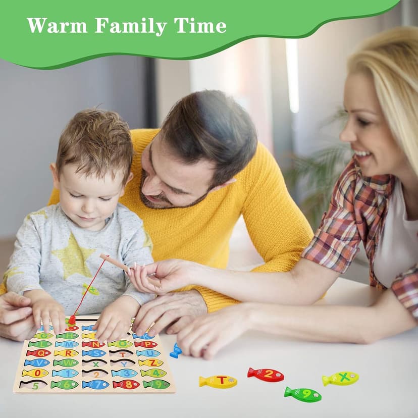 Magnetic Wooden Fishing Game Toy for Preschoolers, Alphabet Fish Catching Counting Games Puzzle with Numbers and Letters, Preschool Learning ABC and Math Educational Toys for 3 4 5 Years Old Kids B08JLSR6RN