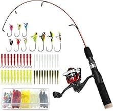 PLUSINNO Ultralight Winter Ice Fishing Rod Reel Combo 26/27/28 inch. Medium Light Fast Action Multi-Species Spinning Ice Fishing Pole Tackle Walleye Perch Panfish Bluegill-PP