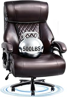 FLEXISPOT 500lbs Big and Tall Office Chair for Heavy People, Heavy Duty Computer Chair with Stable Arms Adjustable Lumbar Support Metal Base, Desk Chairs for Home Office Gaming Working, Leather, Brown
