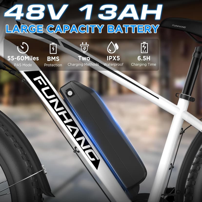 Electric Bike for Adults, 1000W Peak Ebike, 25MPH 60Miles Electric Mountain Bike, 26" Fat Tire Electric Bicycle with 48V 13AH Battery, Front Suspension,7 Speed, Rear Rack, UL 2849 Certified