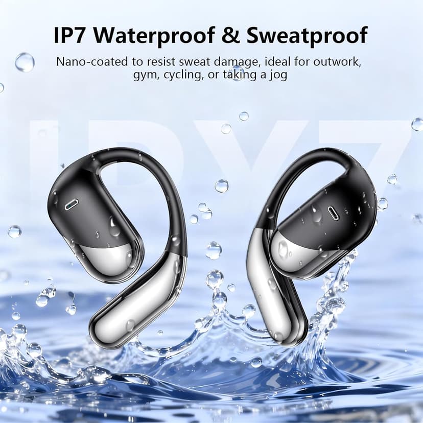 Open Ear Wireless Earbuds Headphones, Bluetooth Built-in Mic,Waterproof, LED Display Charging Case,on Ear Hooks clip Ear Buds，Ultra-Comfort Earphones Design for Running Fitness workout office gym