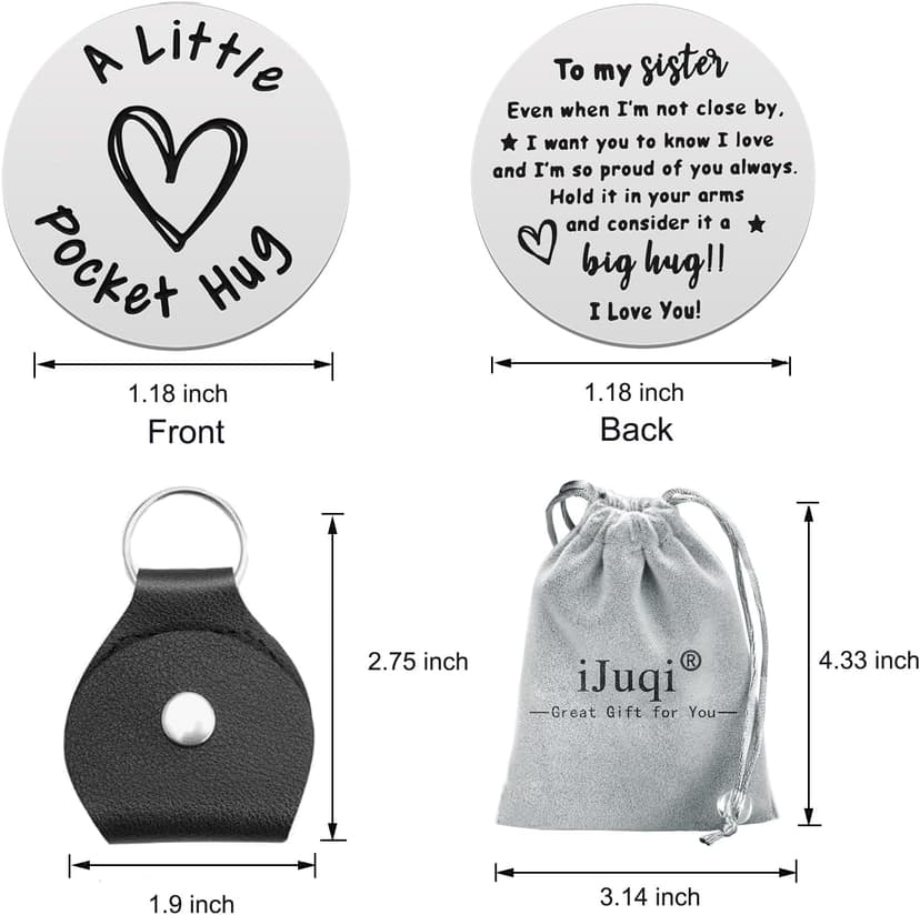 iJuqi Pocket Hug Token Keychain Keepsake Long Distance relationship inspirational Sobriety Gifts for Women Men Double Sided