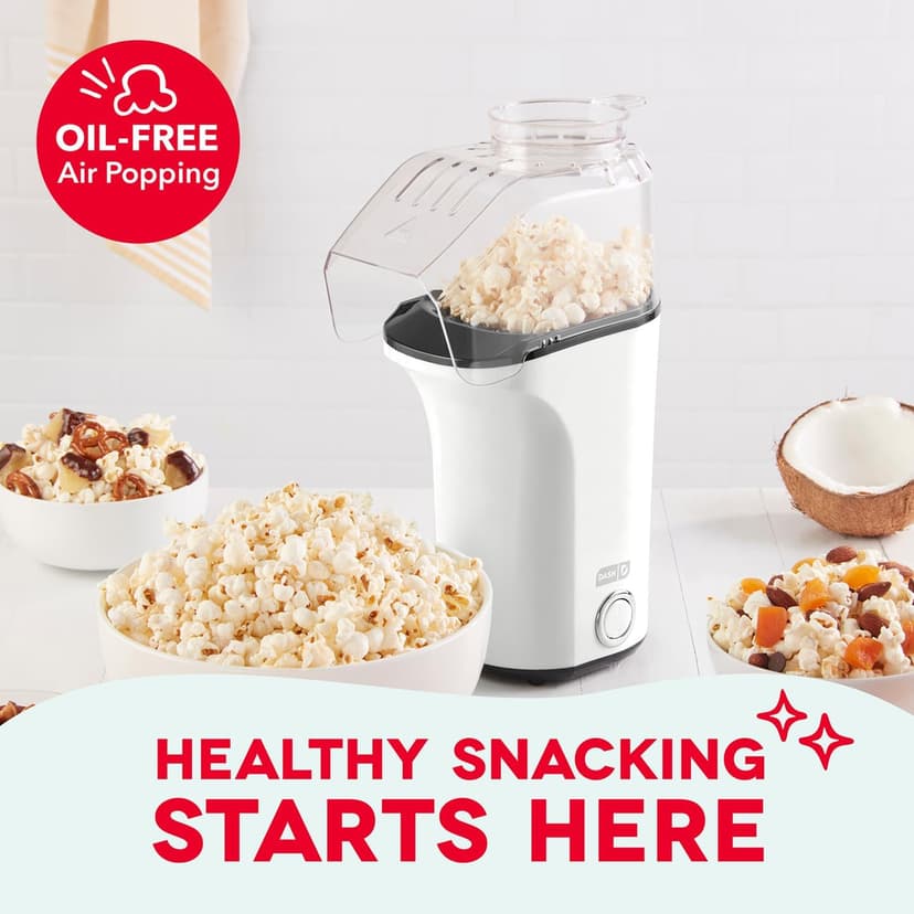 Popcorn Machine, Oil-Free Air Popped Popcorn, Built-In Measuring Cup & Butter Melting Tray, Movie Night Snacks Dash Fresh Pop Popcorn Maker, Electric Hot Air Popper, 16-Cup, White B07NWDSVPP