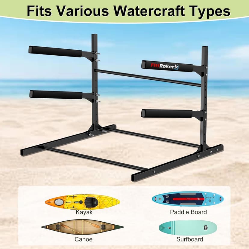Kayak Storage Rack, Heavy Duty Freestanding Kayak Stand for 2/3 Kayaks, Adjustable Canoe and Paddleboard Holder for Indoor Outdoor Garage Storage, Assembly Required