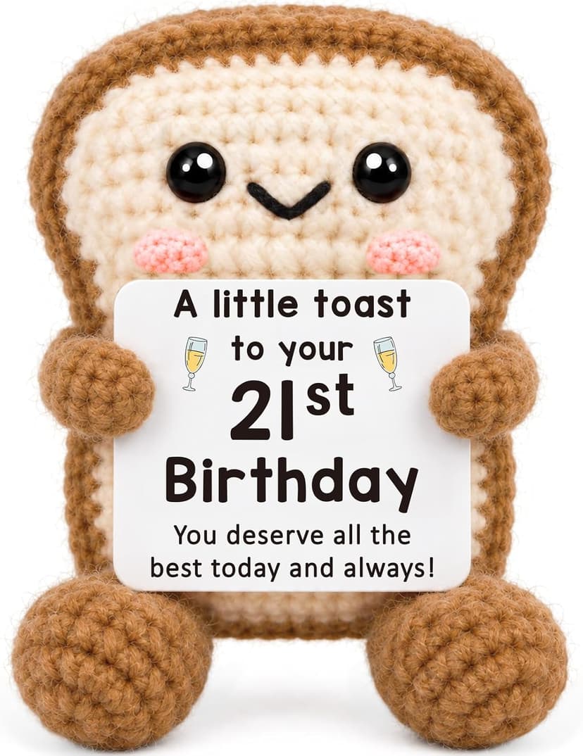 Mini Happy 21st Bday Party Gift for Girls Daughter Bestie Sister Friend Woman, Handmade Crochet Present for Celebration 21st Birthday Toast Gifts Decorations for Him Her, 21 Years Old Gift Ideas B0GX1XVW5S