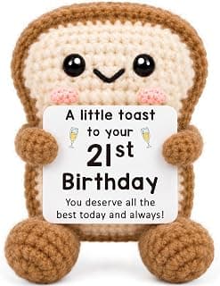 Mini Happy 21st Bday Party Gift for Girls Daughter Bestie Sister Friend Woman, Handmade Crochet Present for Celebration 21st Birthday Toast Gifts Decorations for Him Her, 21 Years Old Gift Ideas B0GX1XVW5S