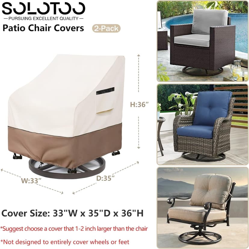 Patio Chair Covers Waterproof Heavy Duty Patio Furniture Covers, 33W x 35D x 36H Inches Swivel Outdoor Chair Cover 2 Pack (Beige)