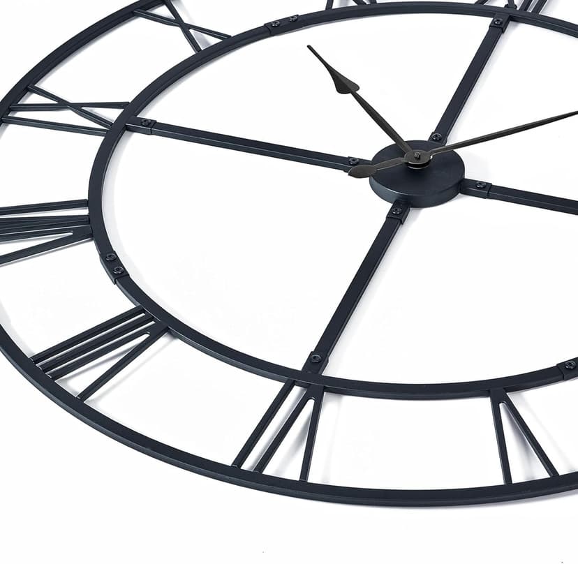 Ohweog Large Wall Clock for Living Room Decor – 32 Inch Silent Non-Ticking Modern Farmhouse Wall Clock, Oversized Decorative Metal Roman Numeral Clock, Black