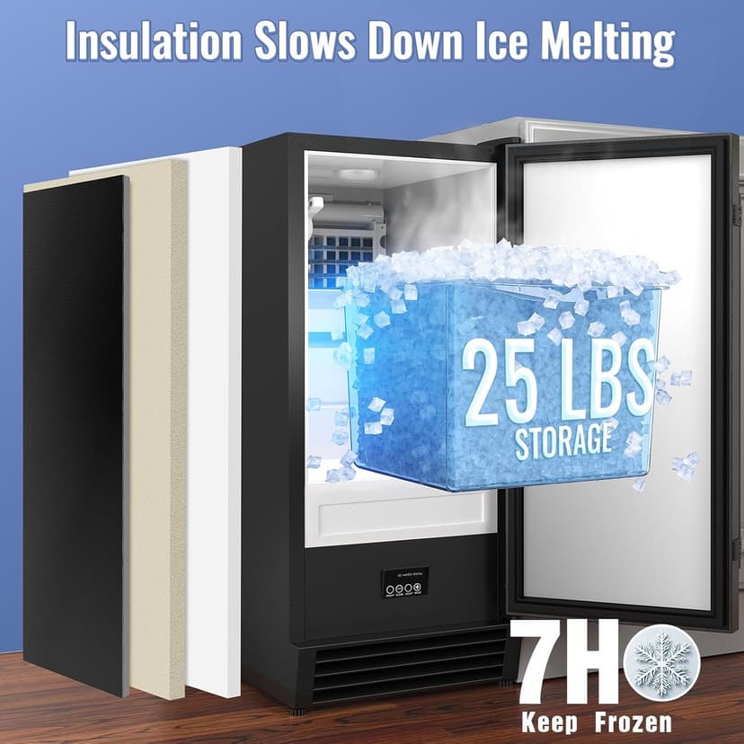 Commercial Under Counter Ice Maker Machine, 80 LBS/Day with 25 LBS Storage Bin, 15'' W Built-in & Freestanding Ice Maker, Auto-Cleaning, Ideal for Commercial Home Bar