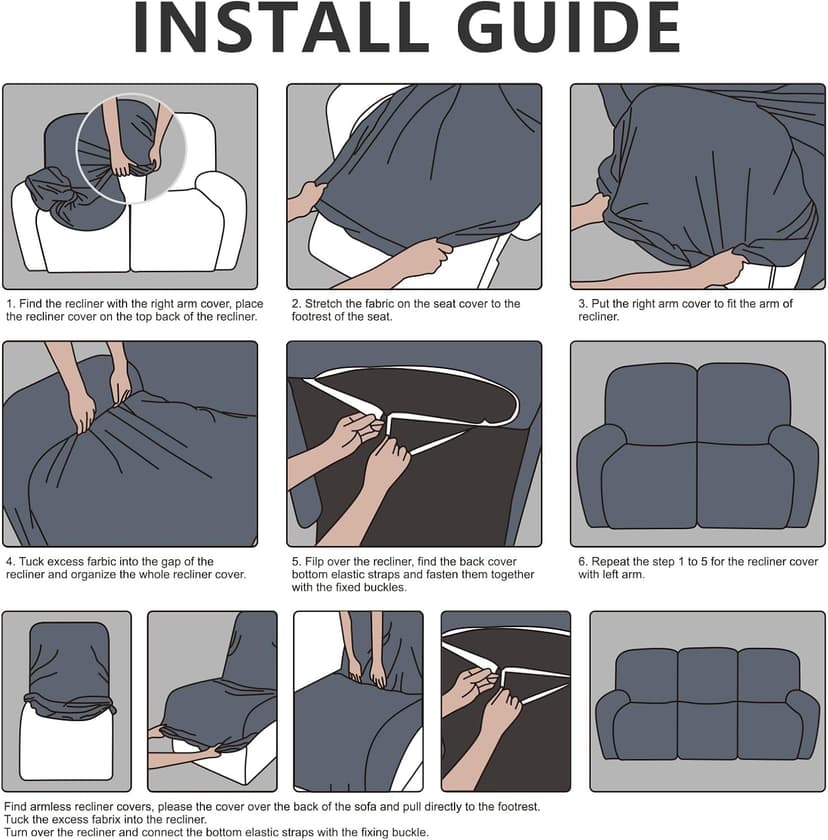 ANARACHON Leather Look Recliner Couch Cover 8-Piece Recliner Sofa Slipcovers 3 Seater for Reclining Couches Furniture Protector Spandex Fabric Washable (Recliner Sofa, Brown)