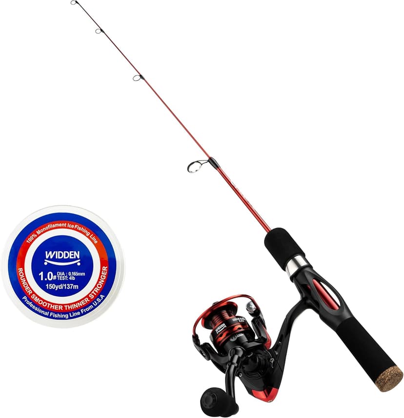 WIDDEN Ice Fishing Rod and Reel Combo, 27" Medium Light Spinning Ice Fishing Pole, Gear with Tackle Box Kit, Line, Lures for Saltwater, Freshwater Trout, Bass, Walleye