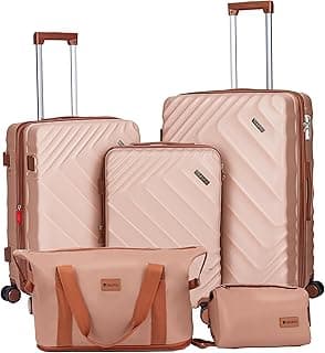 Rosamo 5 piece Luggage Set Expandable Suitcase 22x14x9 Airline Approved Carry on, ABS Hard Case Suitcases with Spinner Wheels, TSA Lock (Pink)