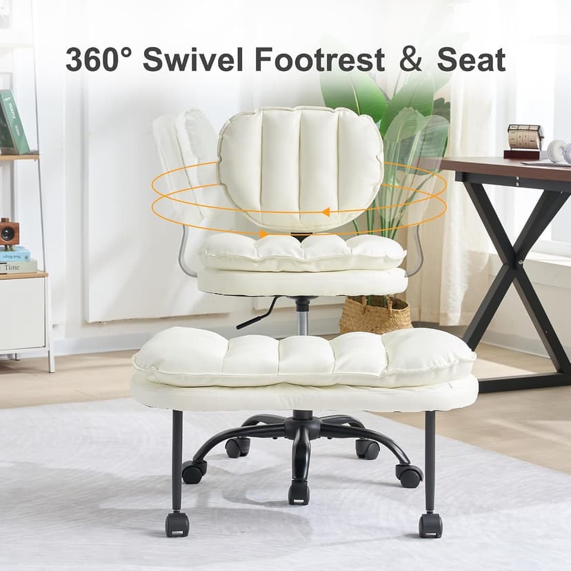 Cross Legged Office Chair – 360° Swivel ADHD Chair for Adults, Ergonomic Meditation seat with Wheels & Retractable Footrest, Height Adjustable Seat for Yoga Gaming Home Office – White