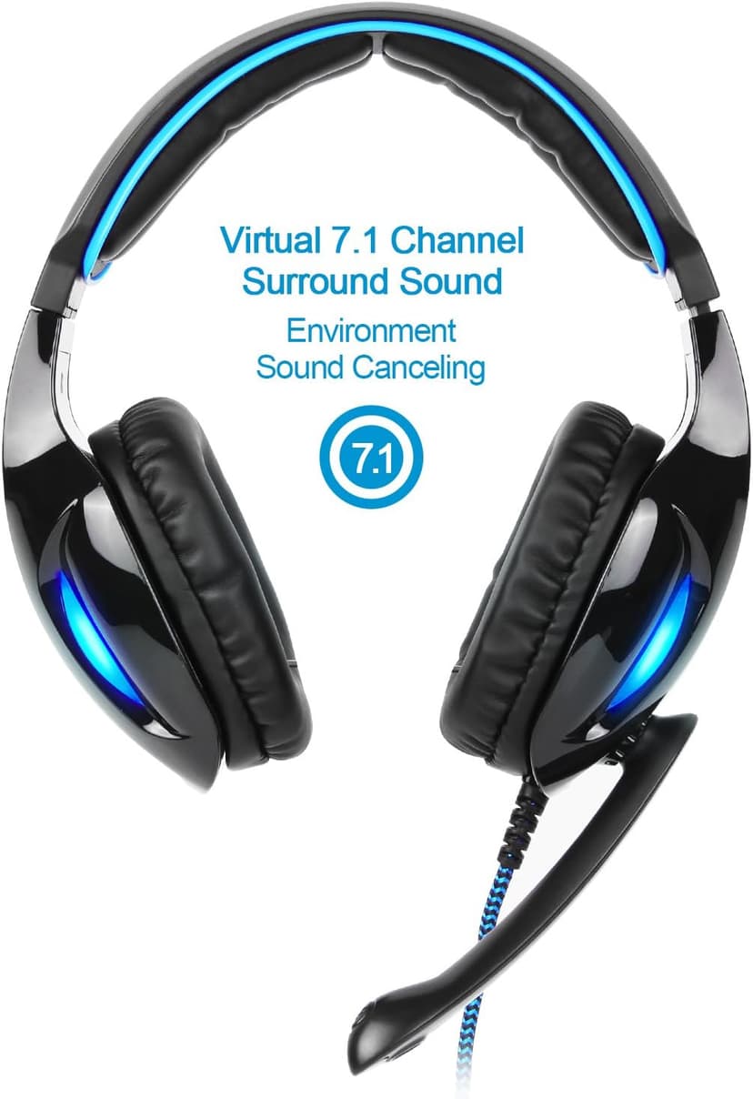 SADES SA902 7.1 USB Surround Sound PC Headsets Over-Ear Gaming Headphones with Microphone LED Light