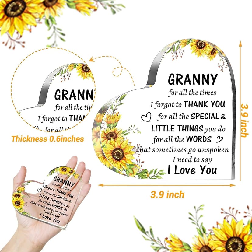 to My Granny Paperweight Presents Christmas Mothers Day Valentines Day Gifts for Granny Grandma Grandmother Granny Birthday Gifts from Grandkids, Acrylic Heart Sign B0DX1K6CCJ