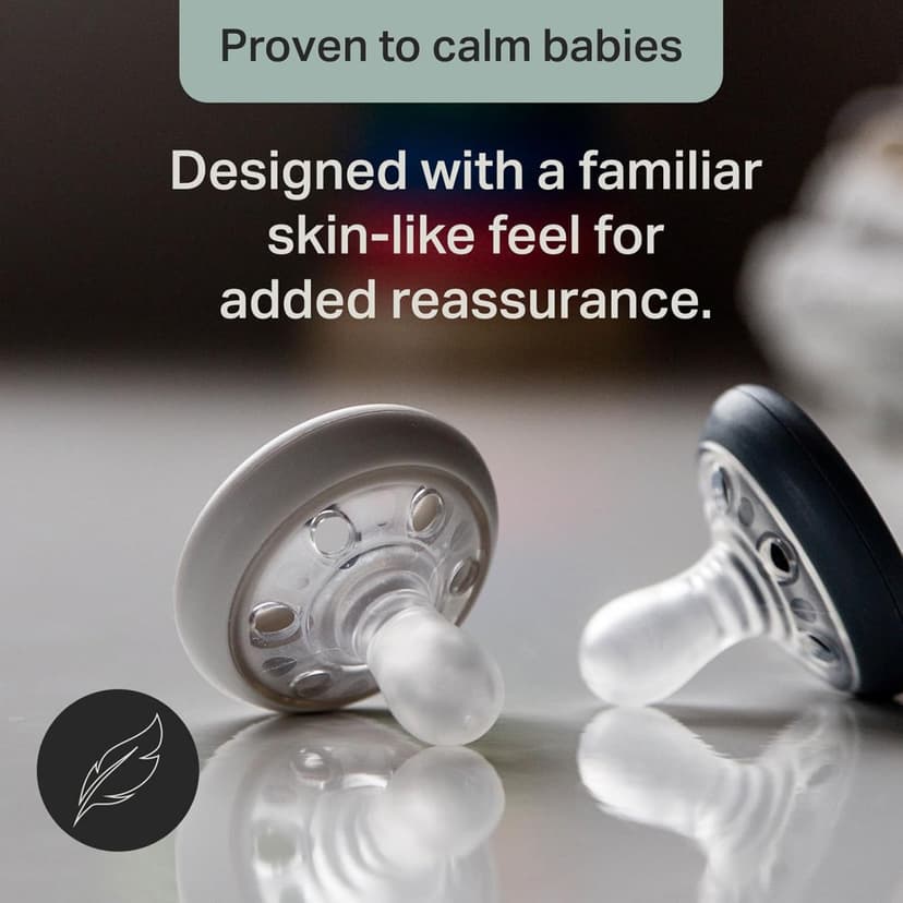 Tommee Tippee Breast-Like Pacifier, 0-6 Months, Symmetrical Design, Natural Breast-Like Baglet, BPA-Free Binkies, Rose/Green/Cream, Pack of 4