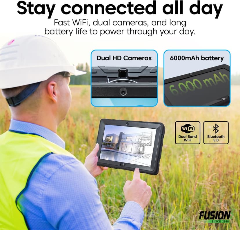 Fusion5 Built in USA 10.1” Windows 11 Professional Rugged Tablet PC - 12GB RAM, 512GB SSD, Intel 13th Gen, Full HD Windows Tablet Computer, HDMI, USB C - 2 Year Full Warranty with Accidental Damage
