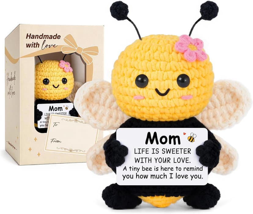 Gifts for Mom from Daughter Son, Mom Birthday Gifts - Cute Handmade Crochet Bee - Birthday Valentines Mothers Day Christmas Bonus Step Mother In Law, I Love You Mama Present, Emotional Support