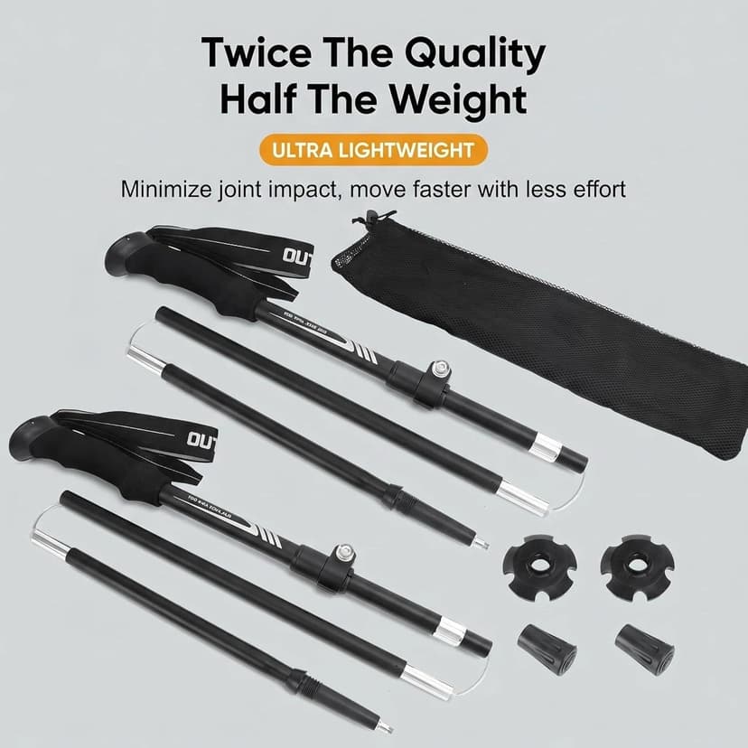 Folding Hiking Poles, Lightweight 7075 Aluminum Alloy Mountain Tech Trekking Poles for Men, Collapsible Walking Sticks for Travel, EVA Foam Grip, Set of 2 - Black