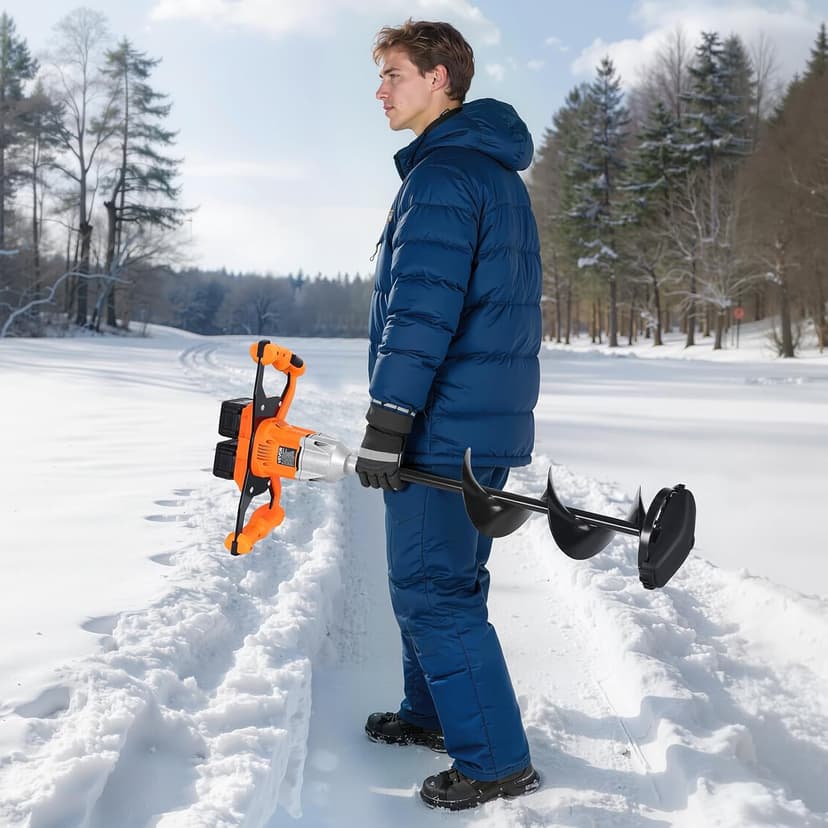VEVOR 20V/40V Electric Ice Auger, 8 inch Diameter, 2 in 1 Battery Powered Ice Fishing Augers and Earth Auger Combo with Top Plate, Turbo High-Speed Cutting System and Blade Guard