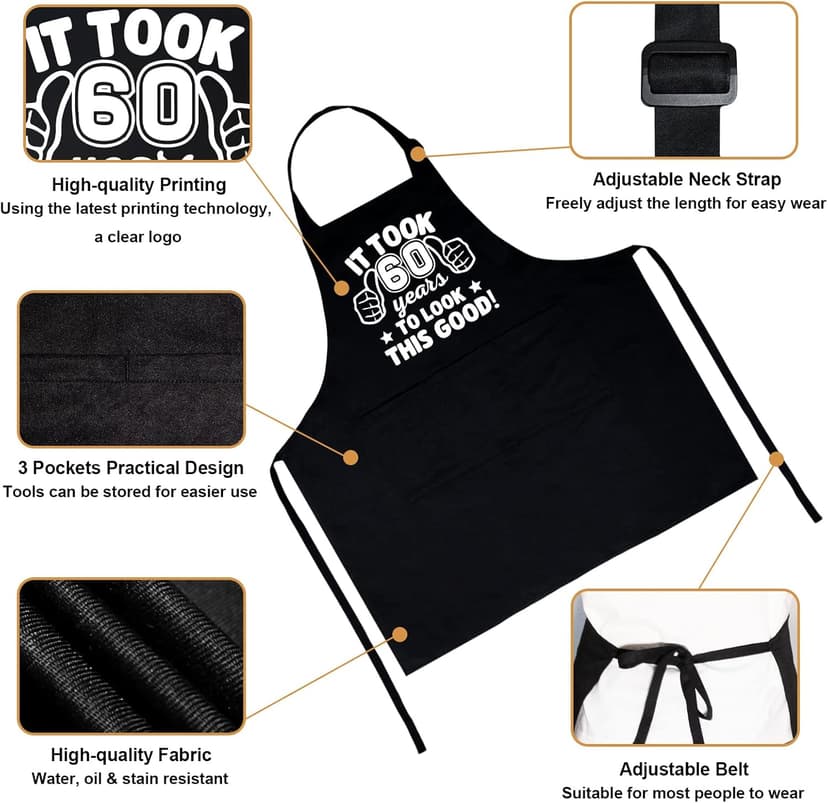 30th 40th 50th 60th 65th 70th 75th Birthday Gifts for Men, Chef Aprons for Men with 3 Pockets