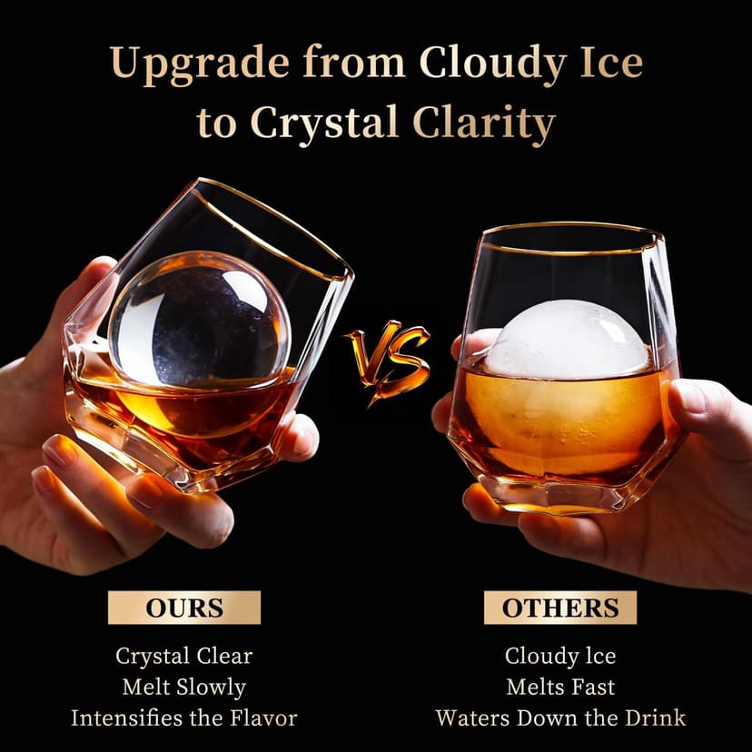 Clear Ice Ball Maker for Whiskey: 2.5" Crystal Clear Ice Maker - Large Ice Sphere Maker for Bourbon & Cocktails - Easy Release Silicone Ice Cube Maker for Home Bar