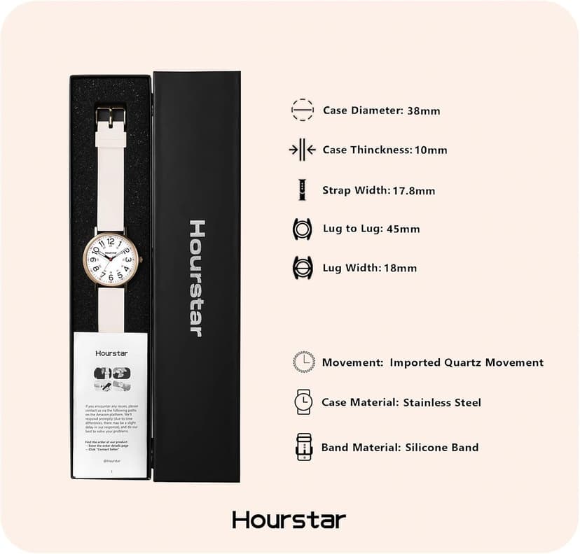 Hourstar Women's Analog Nurse Watch with Second Hand for Nursing, 12/24 Time, Silicone Band, Easy Read
