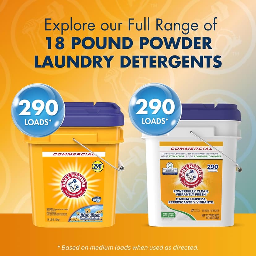 Arm & Hammer Powder Laundry Detergent, Professional Soap for Washing Clothes, 290 Loads, Free and Clear, Bulk 18lb Pail
