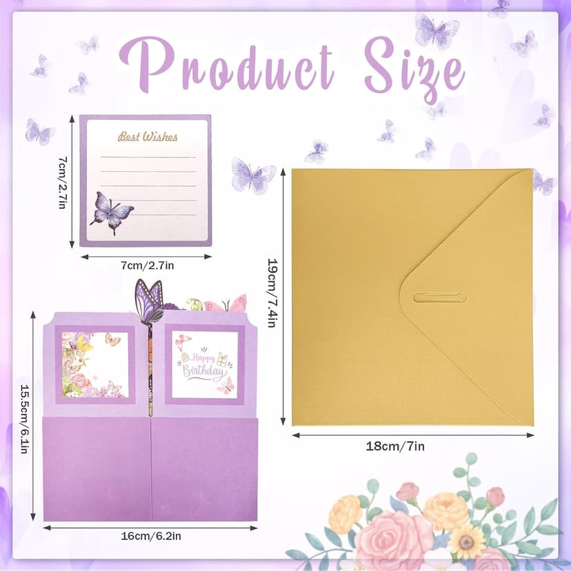 Happy Birthday Gifts Cards for Women, Daughter, Mom, Sister, Friend, Butterflies Greeting Card with Blank Notecard & Envelope Birthday Cards for Women, Butterfly Pop Up Card Box B0FHW31JY5