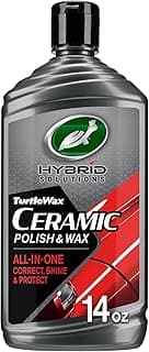 Turtle Wax Hybrid Solutions Ceramic Car Polish and Wax, Light Scratch Remover, Durable Paint Protection, Extreme Water Beading, High Gloss Shine, Hand or Machine Polisher Use, 14 oz (Pack of 1)